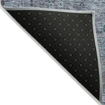 9' X 12' Blue And Gray Floral Washable Indoor Outdoor Area Rug