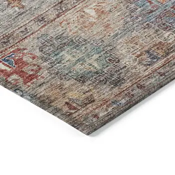 3' X 5' Gray Tan And Terra Cotta Floral Washable Indoor Outdoor Area Rug