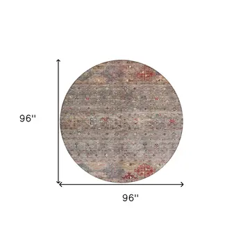 8' Gray Tan And Terra Cotta Round Floral Washable Indoor Outdoor Area Rug