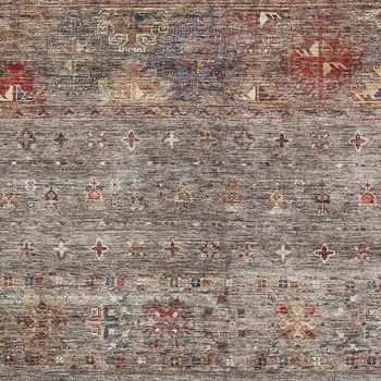 8' X 10' Gray Tan And Terra Cotta Floral Washable Indoor Outdoor Area Rug