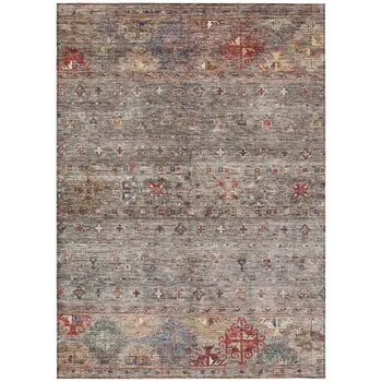9' X 12' Gray Tan And Terra Cotta Floral Washable Indoor Outdoor Area Rug