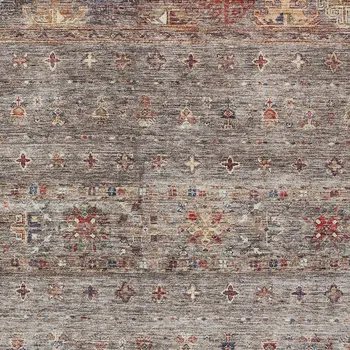 9' X 12' Gray Tan And Terra Cotta Floral Washable Indoor Outdoor Area Rug