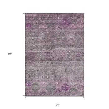 3' X 5' Purple And Gray Floral Washable Indoor Outdoor Area Rug