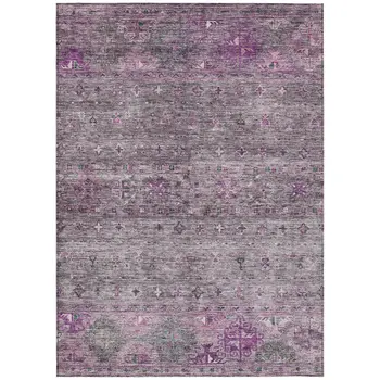 3' X 5' Purple And Gray Floral Washable Indoor Outdoor Area Rug