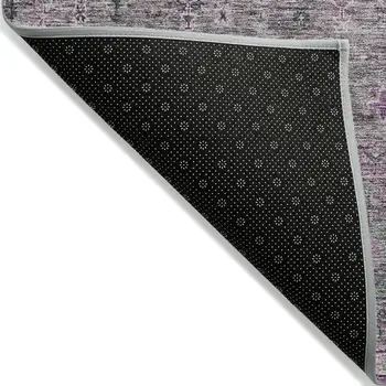 3' X 5' Purple And Gray Floral Washable Indoor Outdoor Area Rug