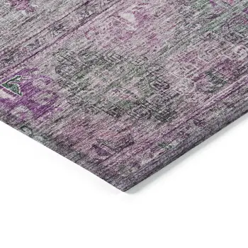 3' X 5' Purple And Gray Floral Washable Indoor Outdoor Area Rug