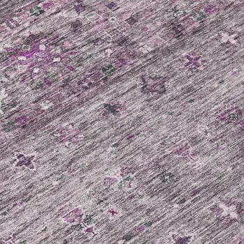 8' Purple And Gray Round Floral Washable Indoor Outdoor Area Rug