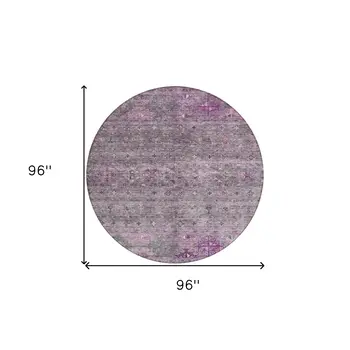 8' Purple And Gray Round Floral Washable Indoor Outdoor Area Rug
