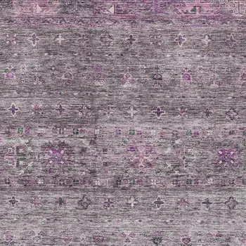 9' X 12' Purple And Gray Floral Washable Indoor Outdoor Area Rug