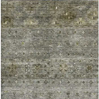 3' X 5' Pewter And Gray Floral Washable Indoor Outdoor Area Rug