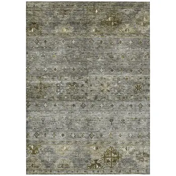 3' X 5' Pewter And Gray Floral Washable Indoor Outdoor Area Rug