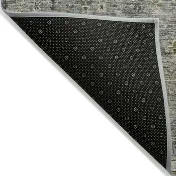 3' X 5' Pewter And Gray Floral Washable Indoor Outdoor Area Rug