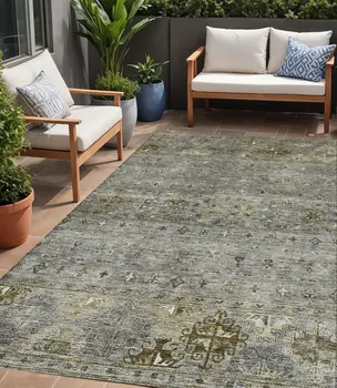 5' X 8' Pewter And Gray Floral Washable Indoor Outdoor Area Rug