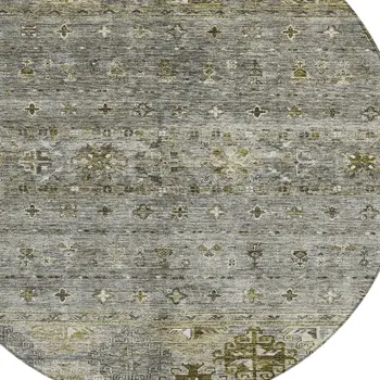 8' Pewter And Gray Round Floral Washable Indoor Outdoor Area Rug