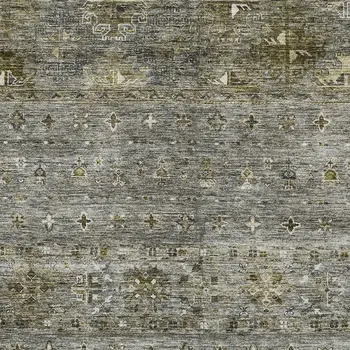 9' X 12' Pewter And Gray Floral Washable Indoor Outdoor Area Rug