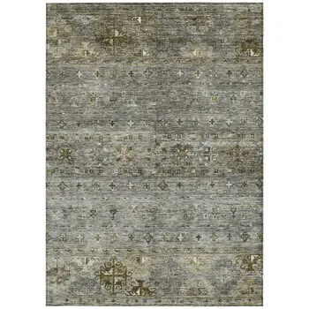 10' X 14' Pewter And Gray Floral Washable Indoor Outdoor Area Rug