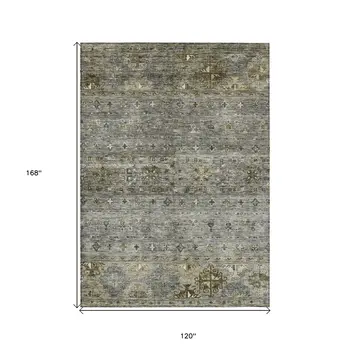10' X 14' Pewter And Gray Floral Washable Indoor Outdoor Area Rug