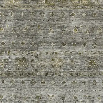 10' X 14' Pewter And Gray Floral Washable Indoor Outdoor Area Rug