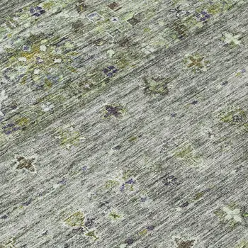 8' Sage And Gray Round Floral Washable Indoor Outdoor Area Rug