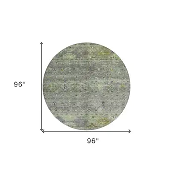 8' Sage And Gray Round Floral Washable Indoor Outdoor Area Rug