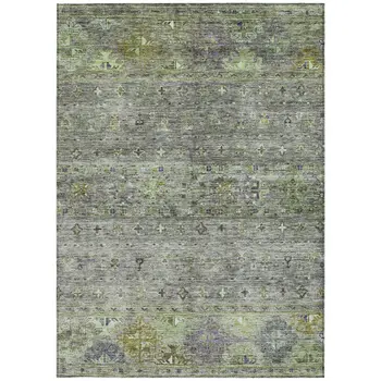 8' X 10' Sage And Gray Floral Washable Indoor Outdoor Area Rug