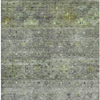 9' X 12' Sage And Gray Floral Washable Indoor Outdoor Area Rug