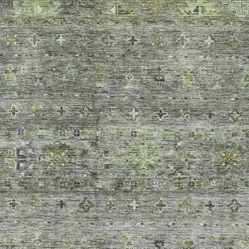 9' X 12' Sage And Gray Floral Washable Indoor Outdoor Area Rug
