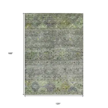 10' X 14' Sage And Gray Floral Washable Indoor Outdoor Area Rug