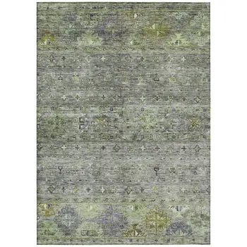10' X 14' Sage And Gray Floral Washable Indoor Outdoor Area Rug