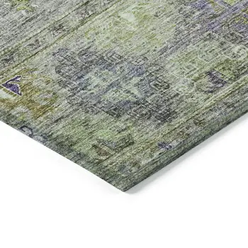 10' X 14' Sage And Gray Floral Washable Indoor Outdoor Area Rug