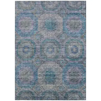 3' X 5' Blue And Gray Geometric Washable Indoor Outdoor Area Rug