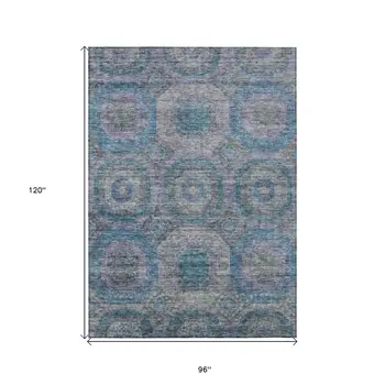 8' X 10' Blue And Gray Geometric Washable Indoor Outdoor Area Rug