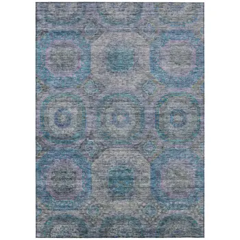 8' X 10' Blue And Gray Geometric Washable Indoor Outdoor Area Rug
