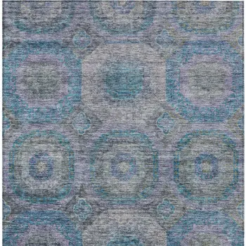 9' X 12' Blue And Gray Geometric Washable Indoor Outdoor Area Rug