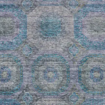 9' X 12' Blue And Gray Geometric Washable Indoor Outdoor Area Rug