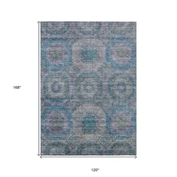 10' X 14' Blue And Gray Geometric Washable Indoor Outdoor Area Rug