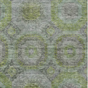 3' X 5' Olive Green And Gray Geometric Washable Indoor Outdoor Area Rug
