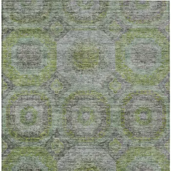 5' X 8' Olive Green And Gray Geometric Washable Indoor Outdoor Area Rug