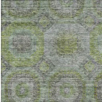 5' X 8' Olive Green And Gray Geometric Washable Indoor Outdoor Area Rug
