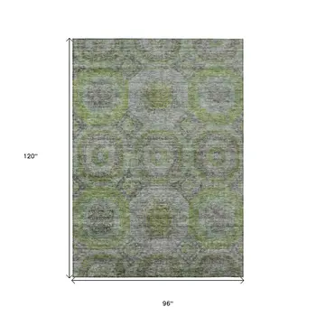 8' X 10' Olive Green And Gray Geometric Washable Indoor Outdoor Area Rug