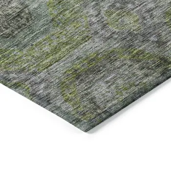 8' X 10' Olive Green And Gray Geometric Washable Indoor Outdoor Area Rug