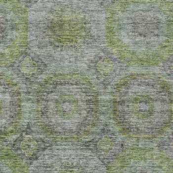 8' X 10' Olive Green And Gray Geometric Washable Indoor Outdoor Area Rug