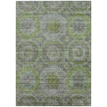 9' X 12' Olive Green And Gray Geometric Washable Indoor Outdoor Area Rug