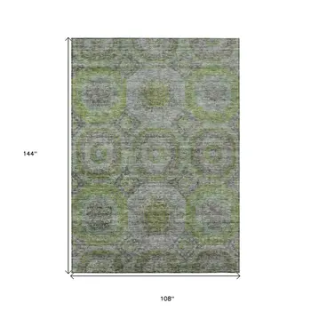 9' X 12' Olive Green And Gray Geometric Washable Indoor Outdoor Area Rug