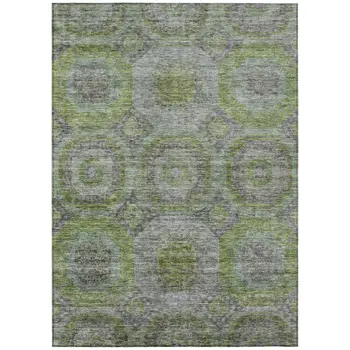 9' X 12' Olive Green And Gray Geometric Washable Indoor Outdoor Area Rug