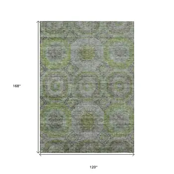 10' X 14' Olive Green And Gray Geometric Washable Indoor Outdoor Area Rug