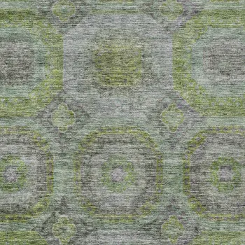 10' X 14' Olive Green And Gray Geometric Washable Indoor Outdoor Area Rug