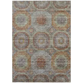 3' X 5' Copper Green And Gray Geometric Washable Indoor Outdoor Area Rug