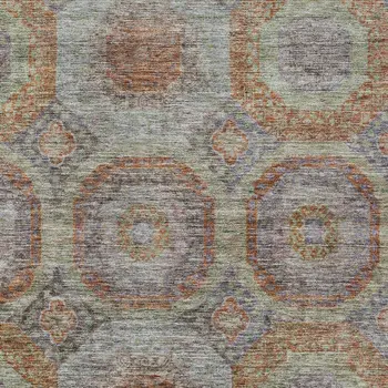 5' X 8' Copper Green And Gray Geometric Washable Indoor Outdoor Area Rug