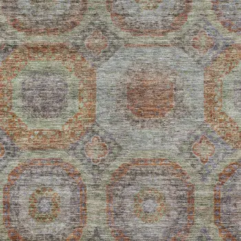 8' X 10' Copper Green And Gray Geometric Washable Indoor Outdoor Area Rug